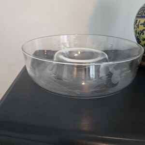 Princess House Vintage Etched Floral Design Chip and Dip Bowl
